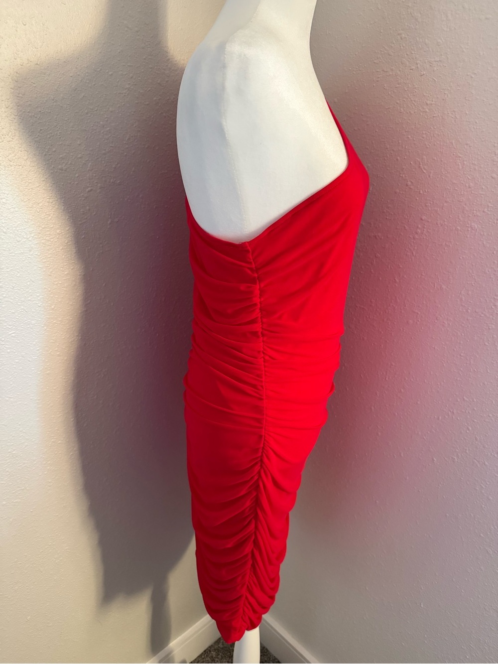 BTFBM Red One Shoulder Ruched Bodycon Dress Long Sleeve Size Large - Picture 4 of 6